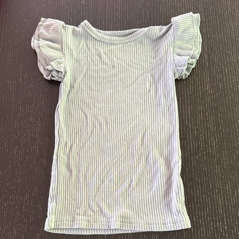 Little Sleepies Dusty Blue Ribbed Flutter Sleeve Tee